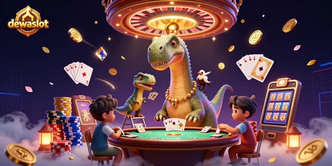 Slot777 dewaslot menampilkan ilustrasi kasino 3D dengan berbagai elemen permainan yang menarik.