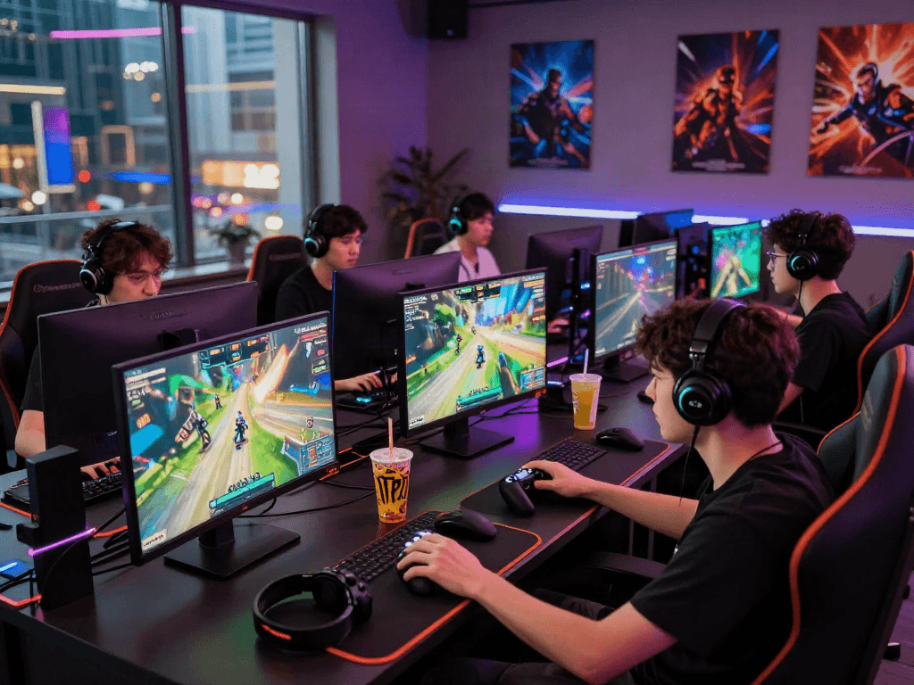 Engaging gaming scene showcasing link alternatif bro138 in a vibrant esports arena