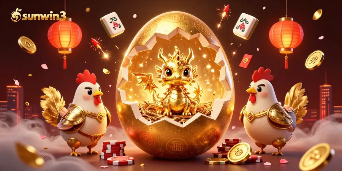 Experience vivid gameplay at sunwin3 with a golden dragon and poker chips in an exciting casino illustration.