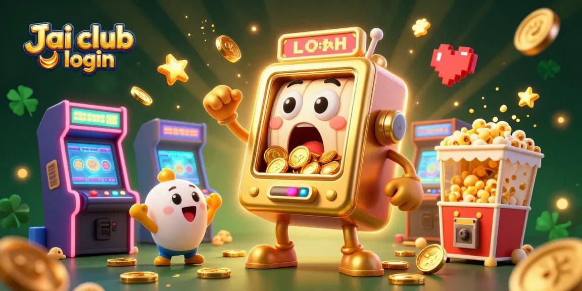 Win big with Jai club login as a golden slot machine hits the jackpot amid cheering mini slots.