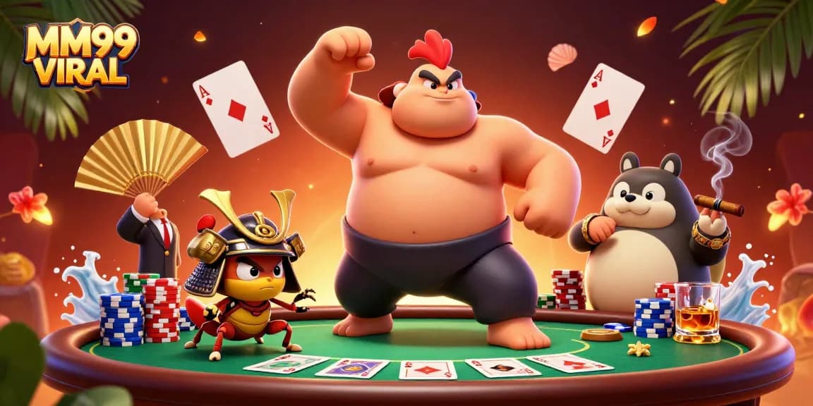 Engage in thrilling gameplay at MM99 VIRAL with an exciting poker scene featuring unique characters.