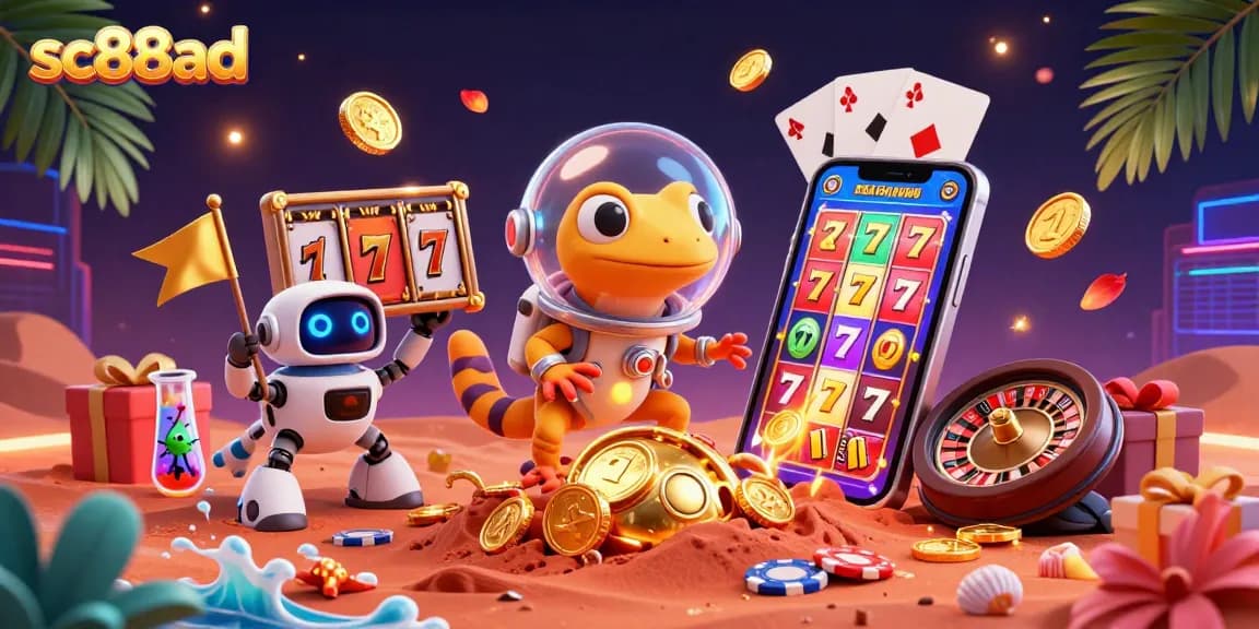 Spin the reels of sc88ad's vibrant slot games amidst an intergalactic casino scene.