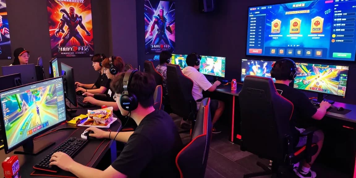 Exciting gaming scene at HAYWIN with players enjoying online multiplayer games in a vibrant atmosphere.