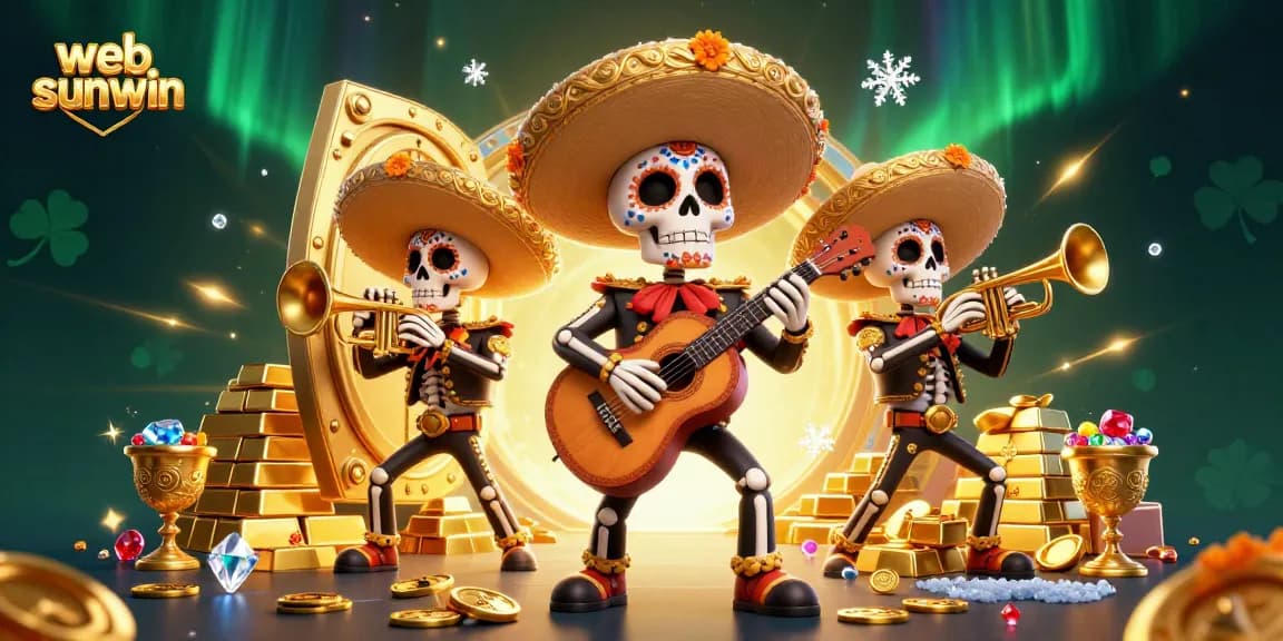 Experience the thrill of web sunwin with vibrant 3D mariachi band and treasure elements.