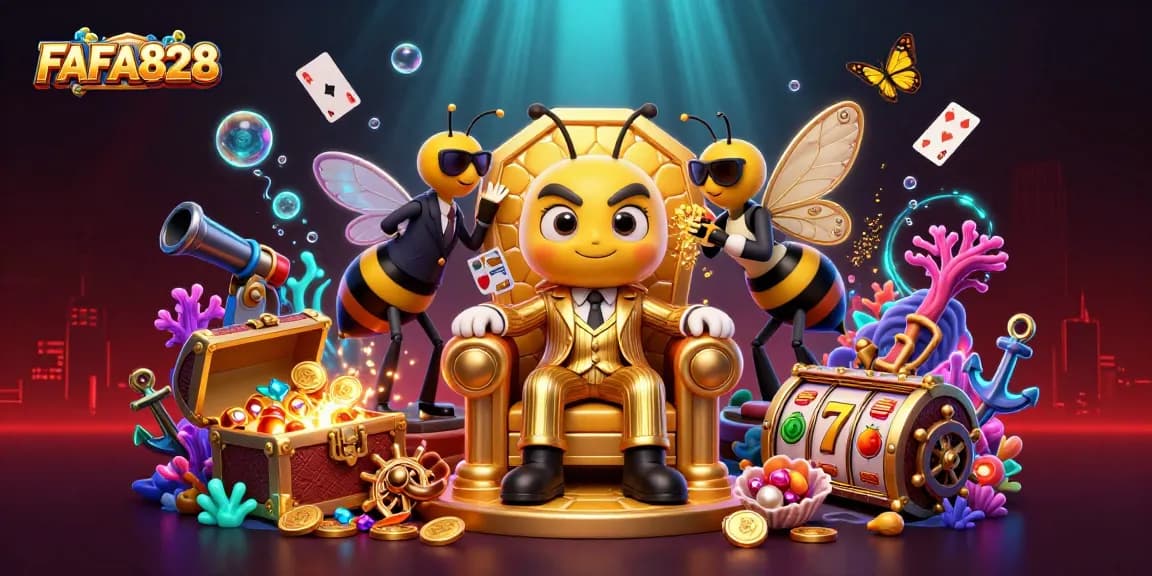 Engage with the vibrant FAFA828 casino scene featuring animated characters and dynamic gambling elements.