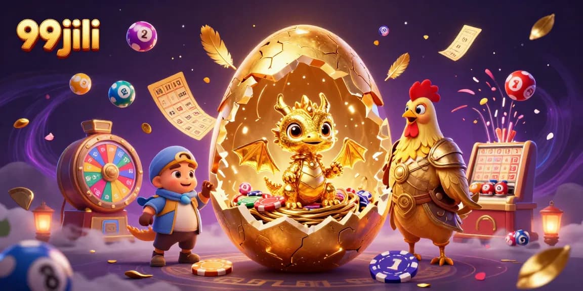 Experience thrilling wins at 99jili with vibrant lottery elements and a golden dragon illustration.