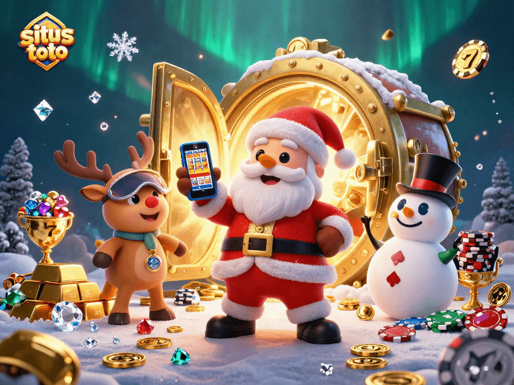 Experience the excitement of situs toto with Santa and friends amidst rich casino treasures.