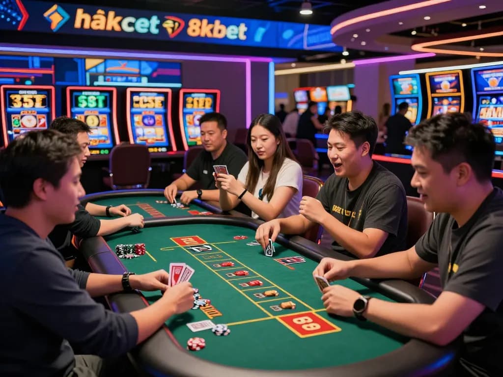 Enthusiastic players engaging with nhà cái 8kbet in a vibrant online gambling scene showcasing exciting betting activities and games.