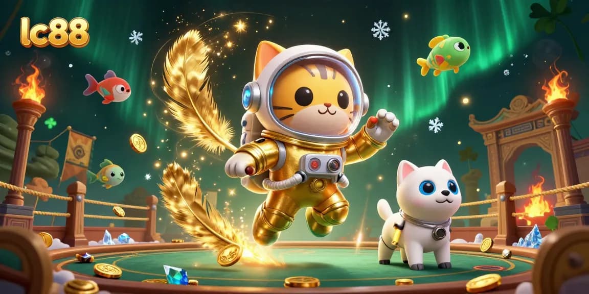 Engage in exciting gambling activities with lc88 in a vibrant casino-themed illustration full of characters and elements.