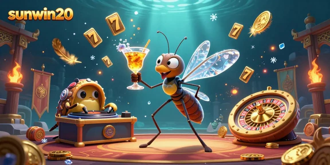 Experience thrilling wins at sunwin20 with vibrant casino characters and dynamic games illustration.