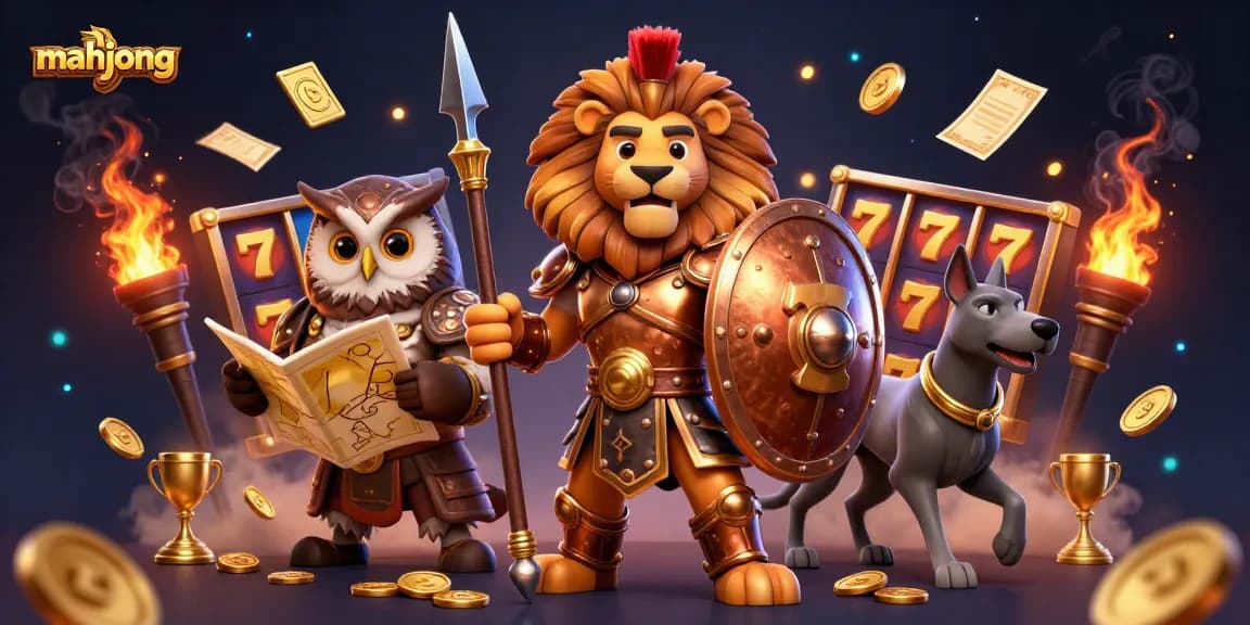 Experience thrilling mahjong slot wins with a dynamic casino scene showcasing players, jackpot reels, and champion elements.
