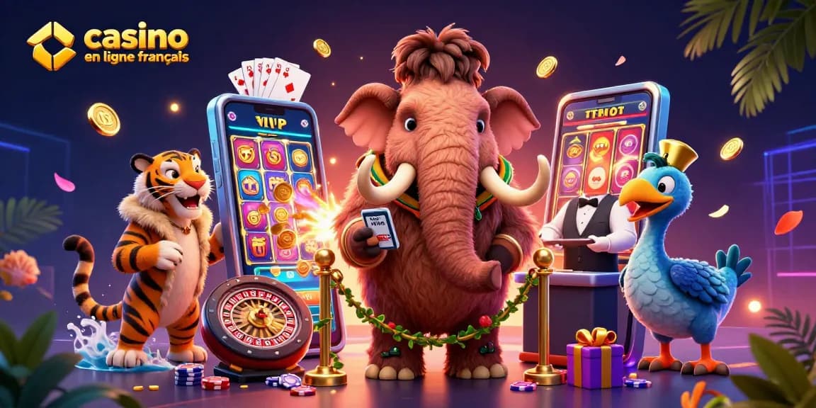 Jouez au casino en ligne français avec un mammouth en vérifiant les identités, un tigre VIP et un oiseau dodo.