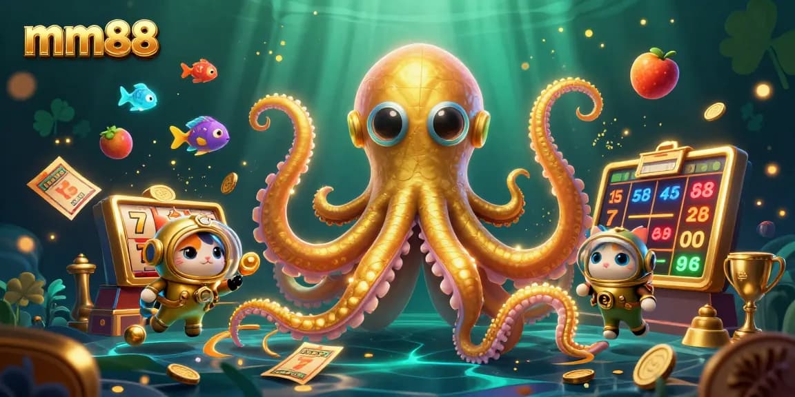 Experience thrilling gameplay at mm88 with a vibrant jackpot scene featuring a kraken and diving cat.