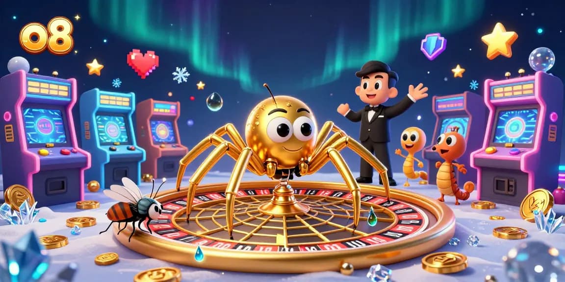 Spin the roulette wheel with o8's golden spider in a high-energy casino scene!