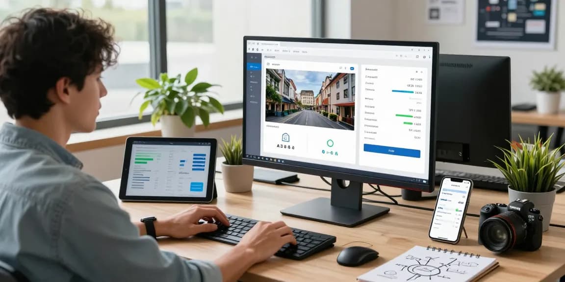 Professional data analyst using an ai detector in a modern tech workspace