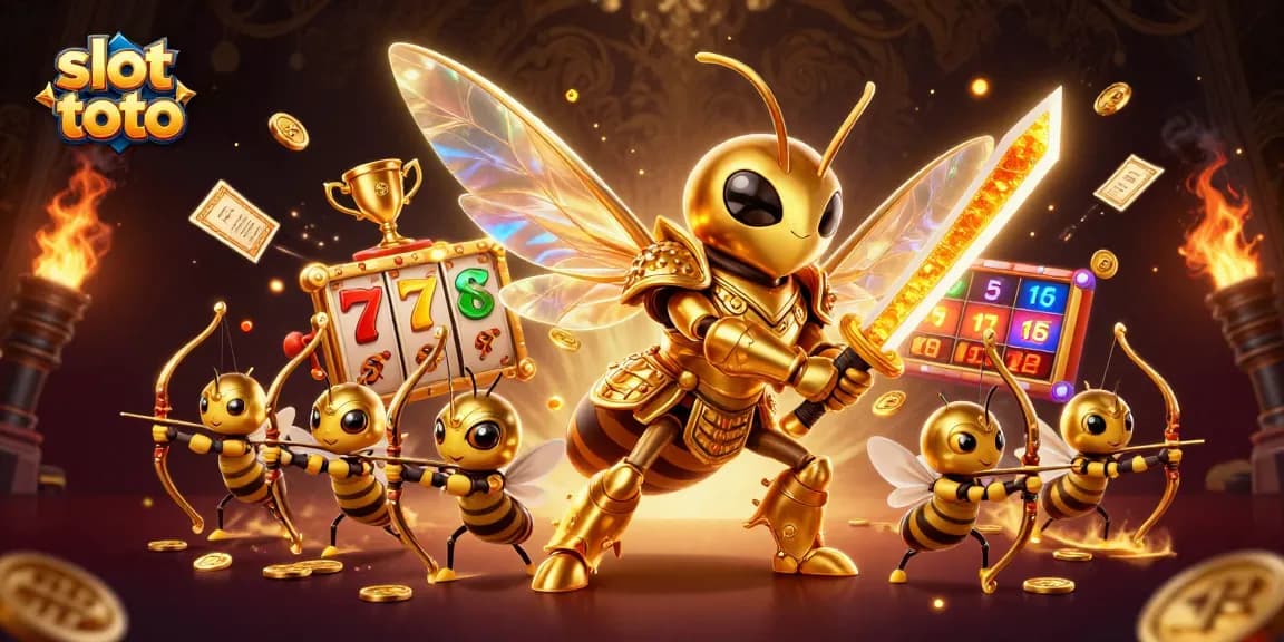 Experience thrilling slot toto action with dynamic slot reels and golden hornet warriors.