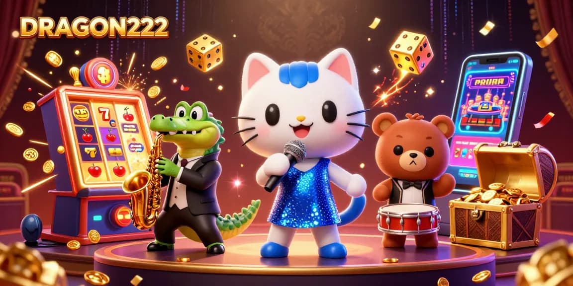 Experience the excitement of DRAGON222 with vibrant 3D characters and slot game action.