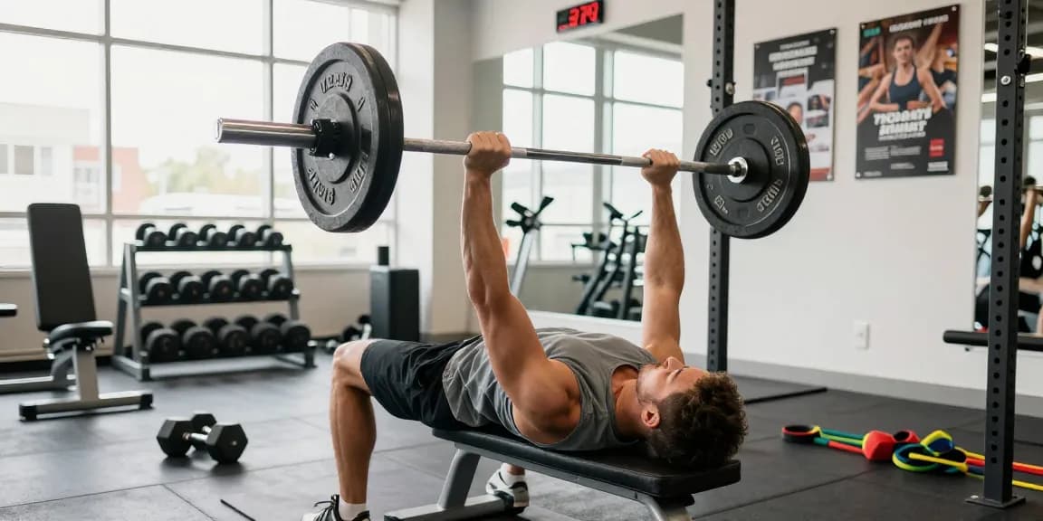 Dedicated athlete using Deus Medical Steroids during an intense workout session in a bright gym environment.