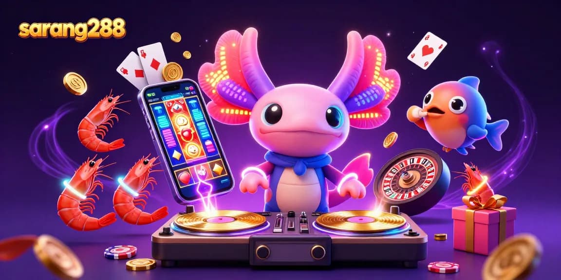 Sarang288 menampilkan permainan slot menarik dengan karakter lucu dan elemen kasino yang berwarna-warni.