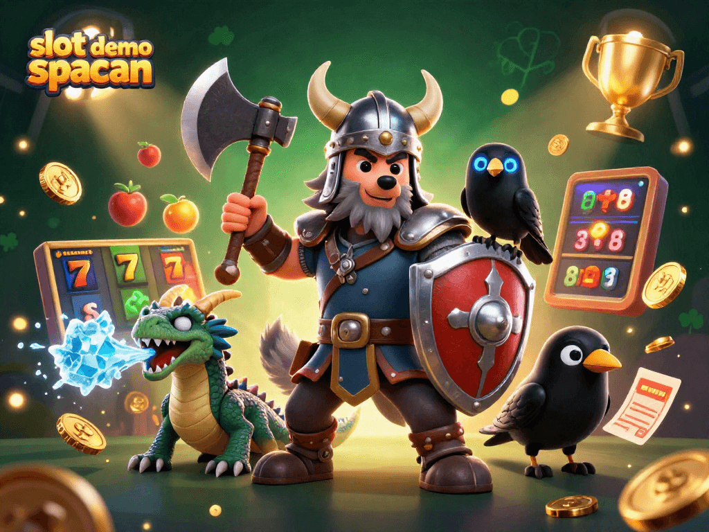 Join the adventure of slot demo spaceman with a Viking wolf warrior and dragon in an exciting casino scene.