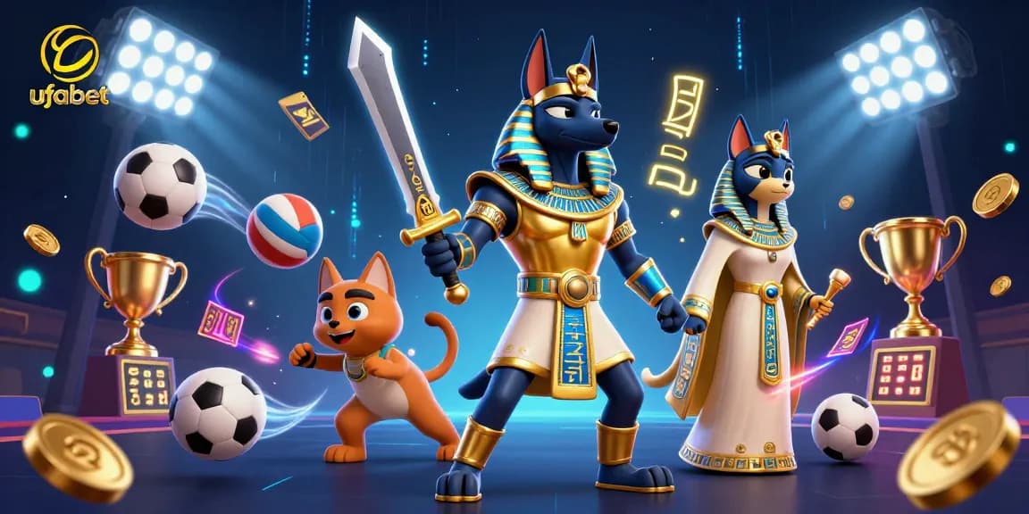 Experience thrilling ufabet action with Anubis and sacred Bastet in a vibrant sports betting scene.