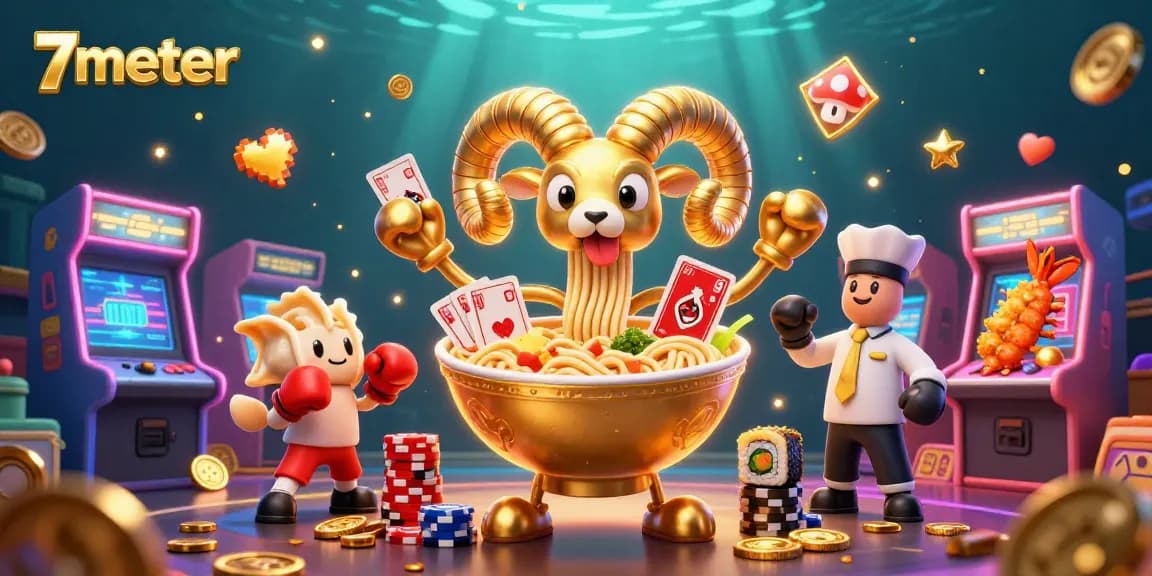Experience the thrill of 7meter with vibrant casino-themed characters battling for winning odds in a dynamic gaming scene.
