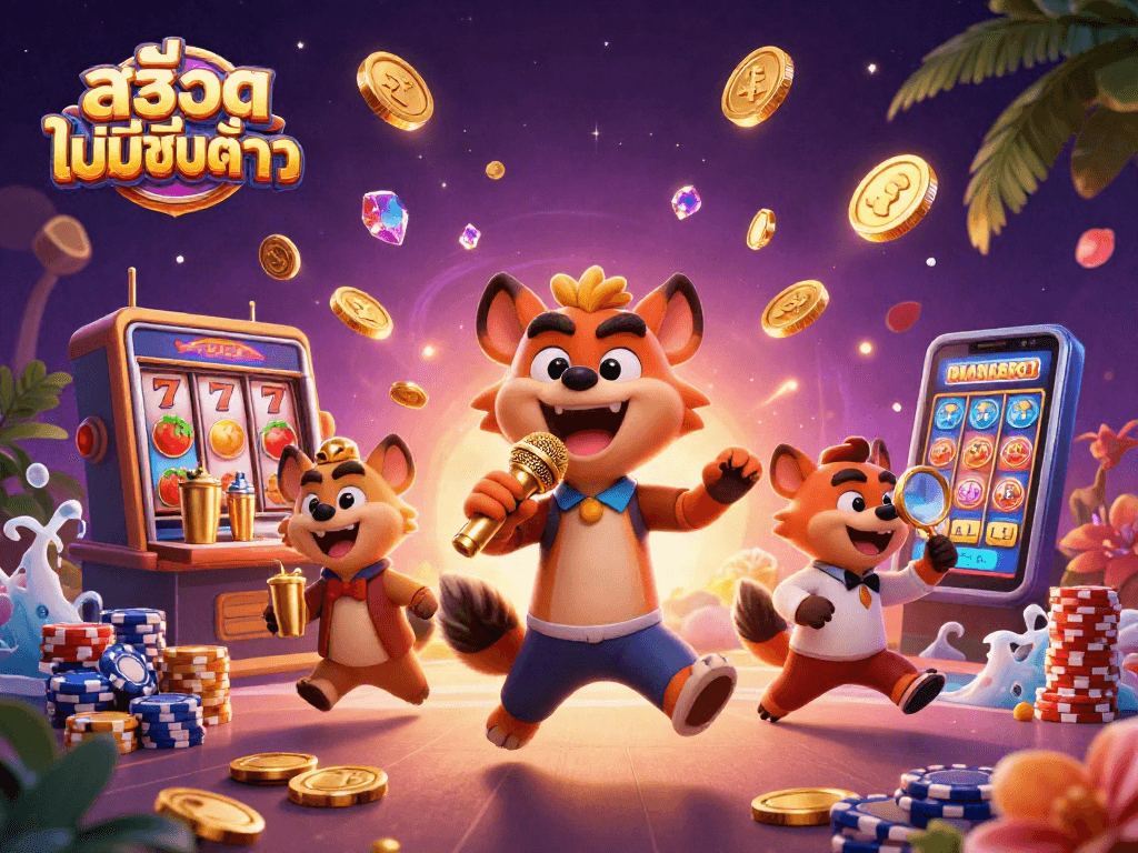 Spin winning slots and enjoy fun with สล็อตไม่มีขั้นต่ำ in a vibrant casino illustration.