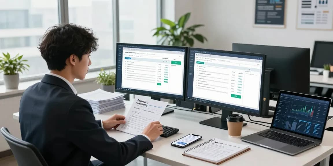 Detect fraud invoice in a modern workspace with AI analysis software on the computer