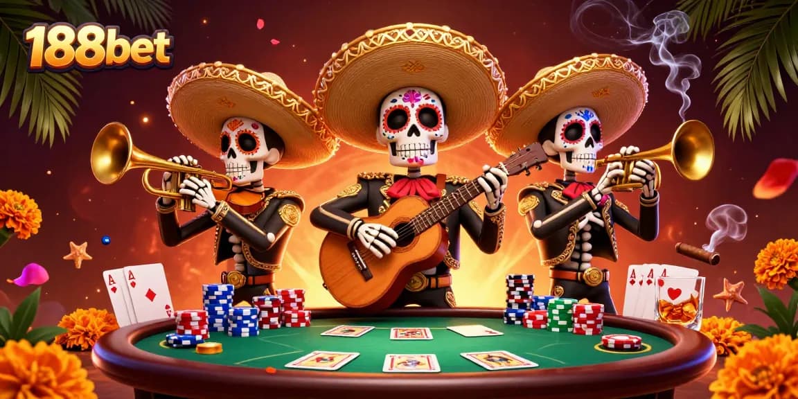 Play poker and win big at 188bet with our festive mariachi band and vibrant casino scene.