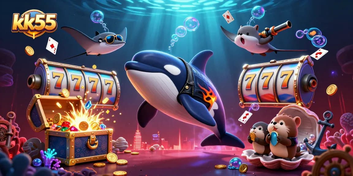 Engage in thrilling fun at kk55 with captivating characters and vibrant jackpots in a dynamic casino underwater scene.