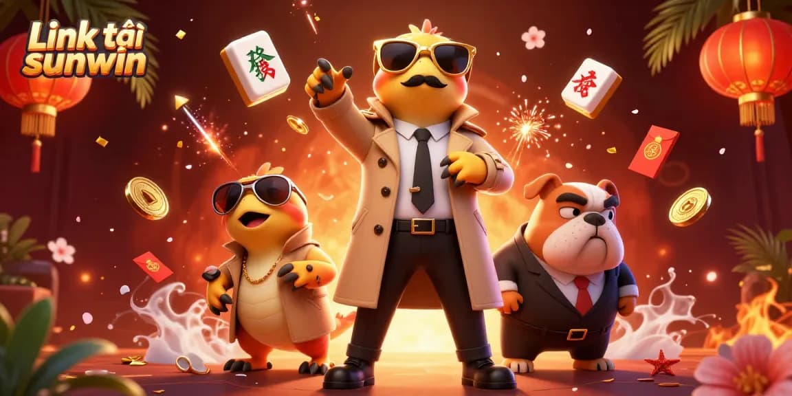 Engaging illustration highlighting Link tải sunwin with raptors in a trench coat at a casino.