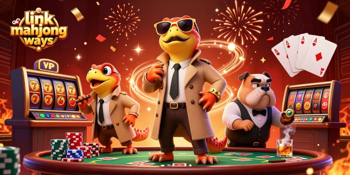 Experience excitement with link mahjong ways in this vibrant casino illustration featuring raptors.