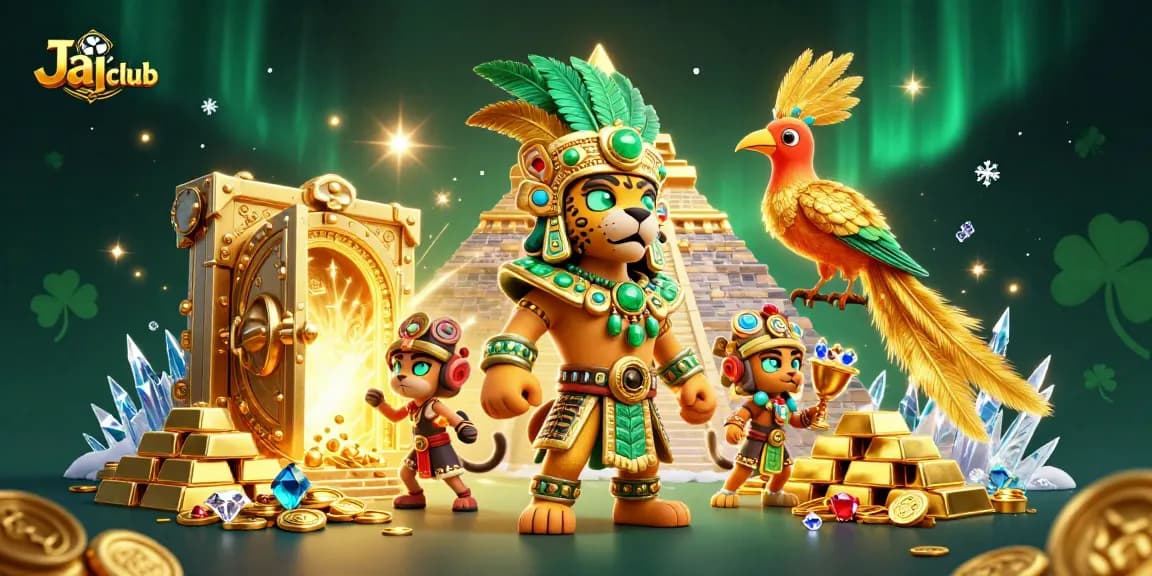 Join the excitement at Jai club with a vibrant 3D casino scene featuring ancient treasures and animated characters.
