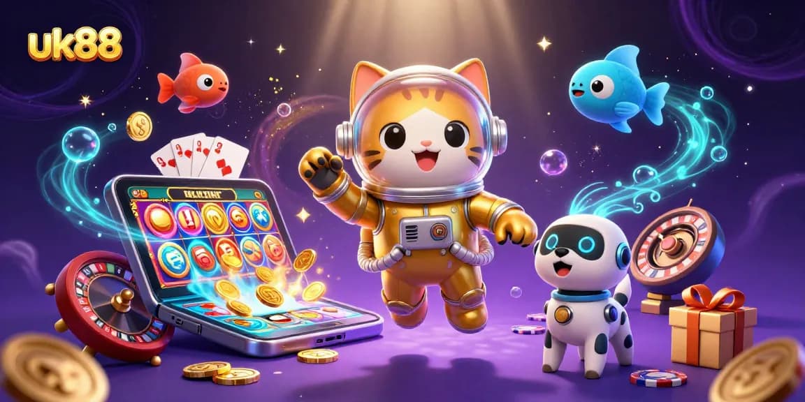 Engage in thrilling gameplay with a vivid 3D scene showcasing uk88's immersive casino universe.
