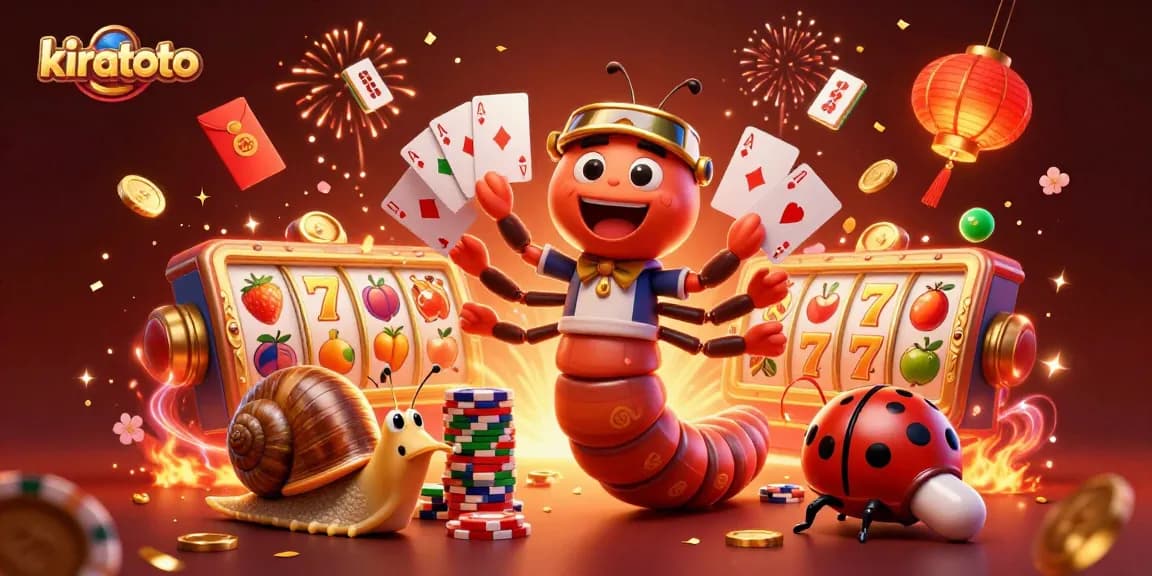 Kiratoto online gaming scene with animated characters celebrating wins at the casino.
