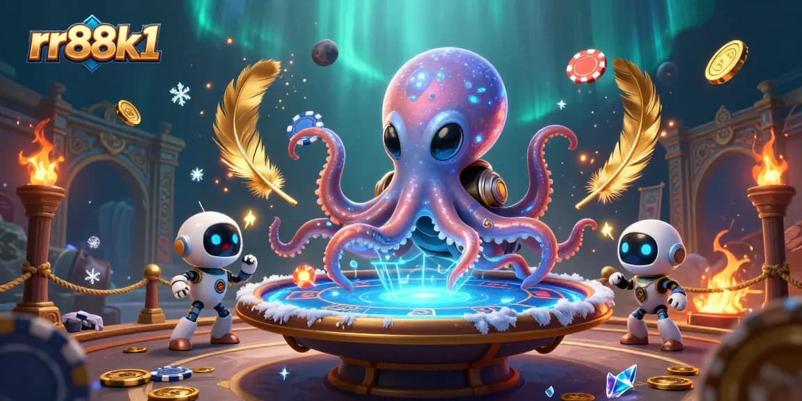 Experience thrilling gameplay with rr88k1 in an exciting 3D illustration featuring an alien octopus at a poker table.