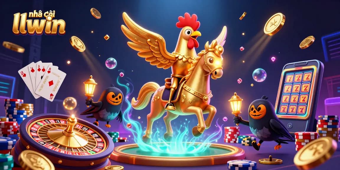 Engage with the dynamic scene of Nhà cái llwin featuring golden rooster and casino excitement.