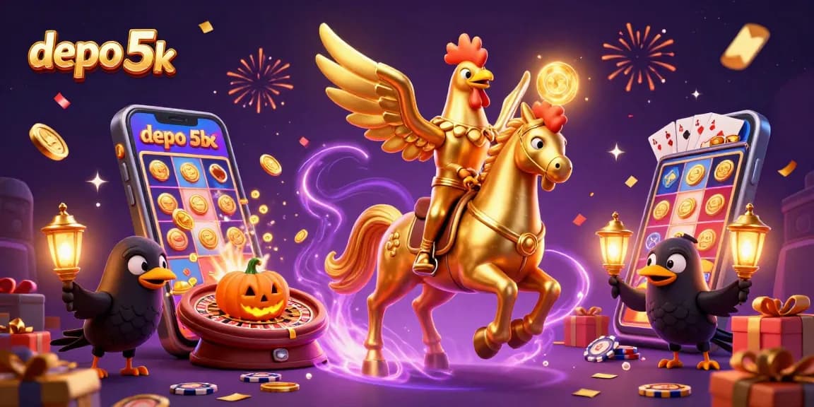Win big with depo 5k in an enchanting casino scene featuring vibrant slot games and magical characters.