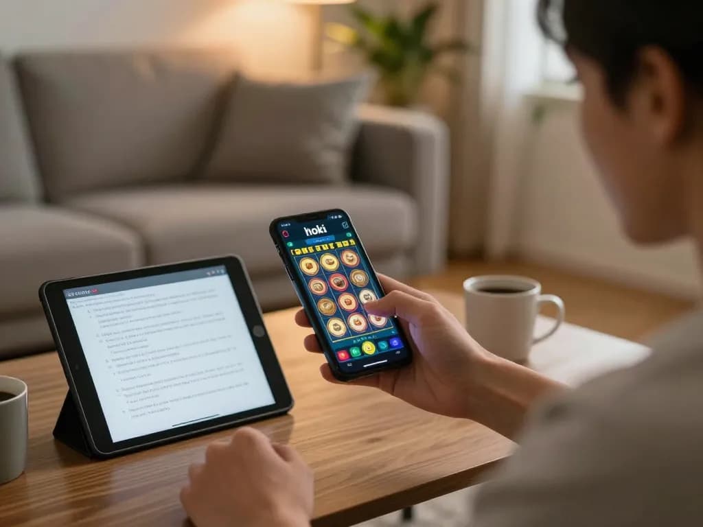 Bergabung dalam gameplay hoki slot di smartphone dengan catatan strategi di tangan dalam suasana rumah yang nyaman.