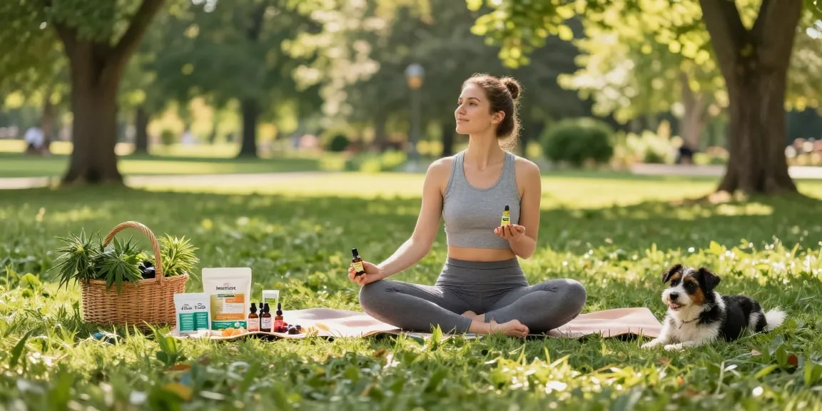 Buy Hempworx CBD products in a serene outdoor yoga session, showcasing quality natural wellness.