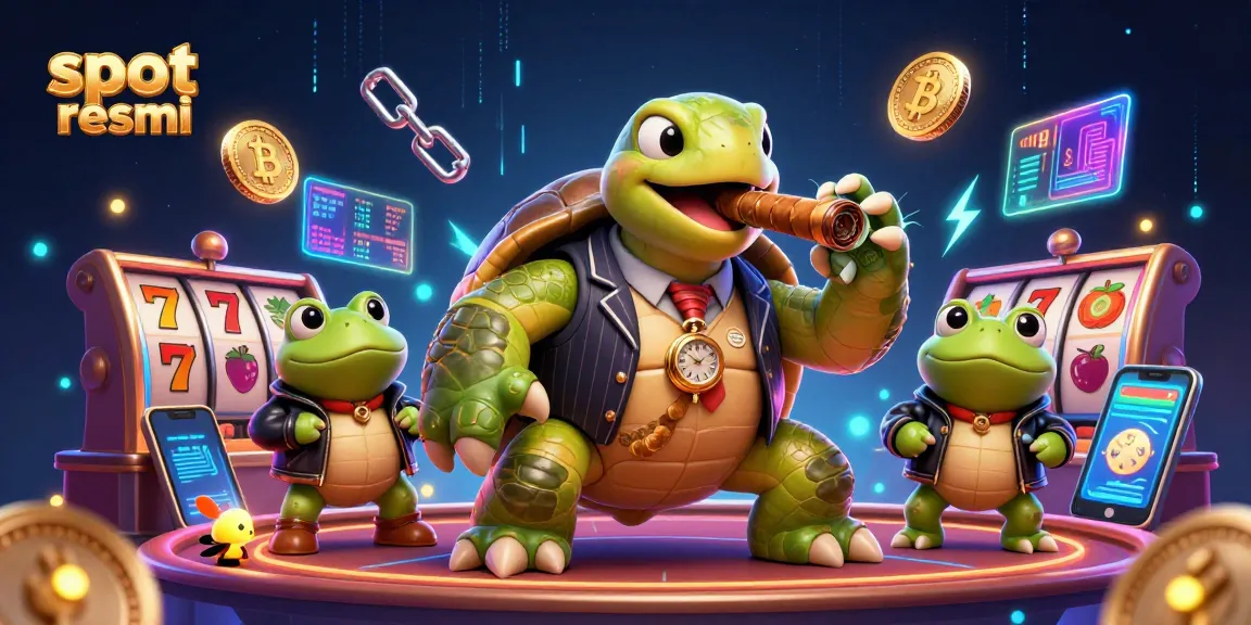 Spin the reels of slot resmi with a massive turtle mobster surrounded by casino lights.