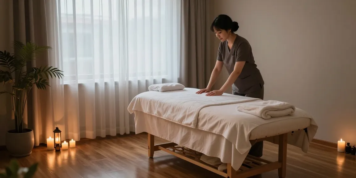 Enjoying a rejuvenating 구로마사지 session in a serene therapy room with soft lighting and calming decor.