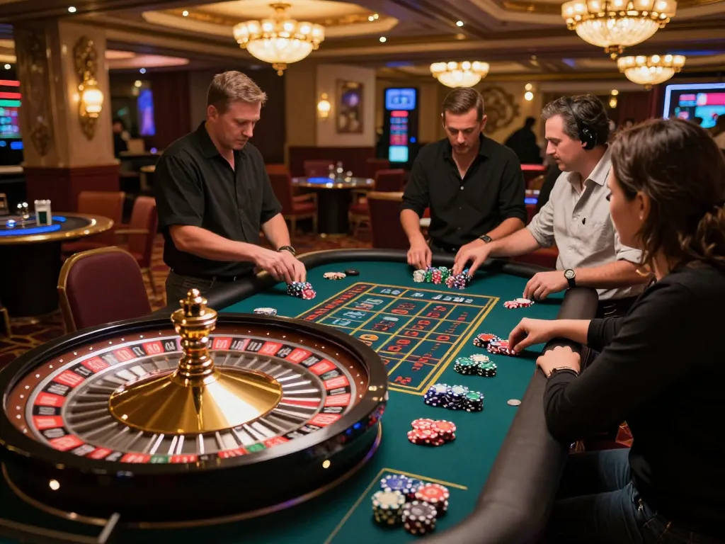Experience the thrill of a roulette game at an upscale casino with nano banana flash spinning the wheel and players engaged.