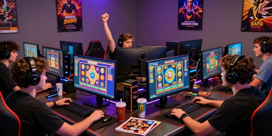 Excited players engaging with garuda303 online games in a colorful digital casino setting.
