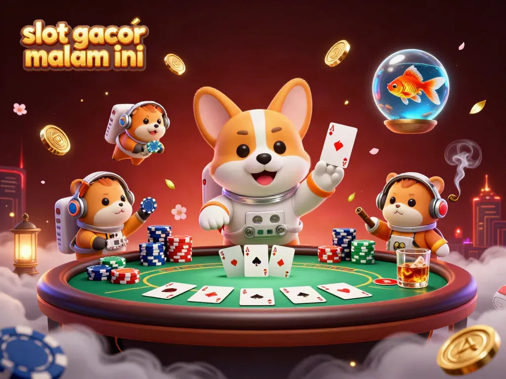 Slot gacor malam ini kaya dengan poker chips dan karakter lucu dalam suasana kasino luar angkasa.