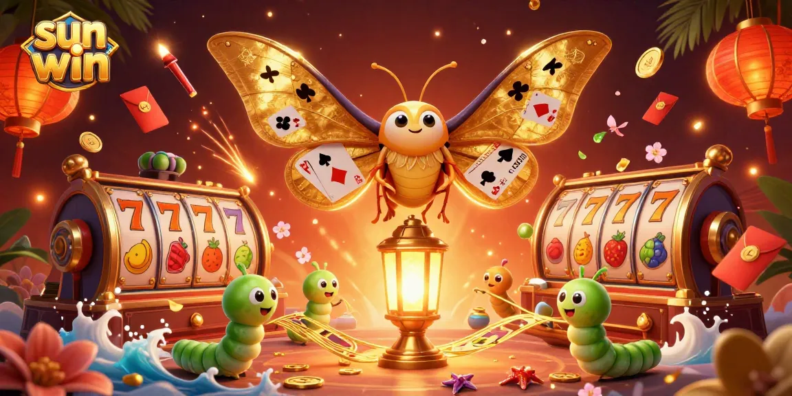 Experience thrilling slots with Sun Win as vibrant golden moths celebrate casino excitement.
