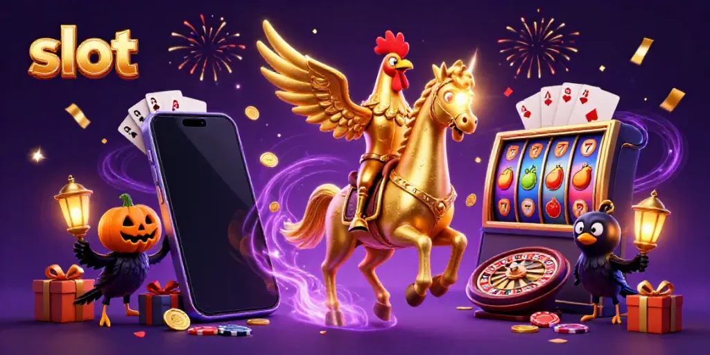 Experience the thrill of slot games with engaging characters and vibrant casino elements.