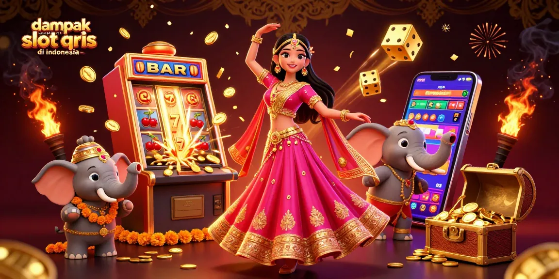 Dive into the dampak negatif slot qris di indonesia with colorful 3D casino illustrations showcasing gaming excitement and risks.