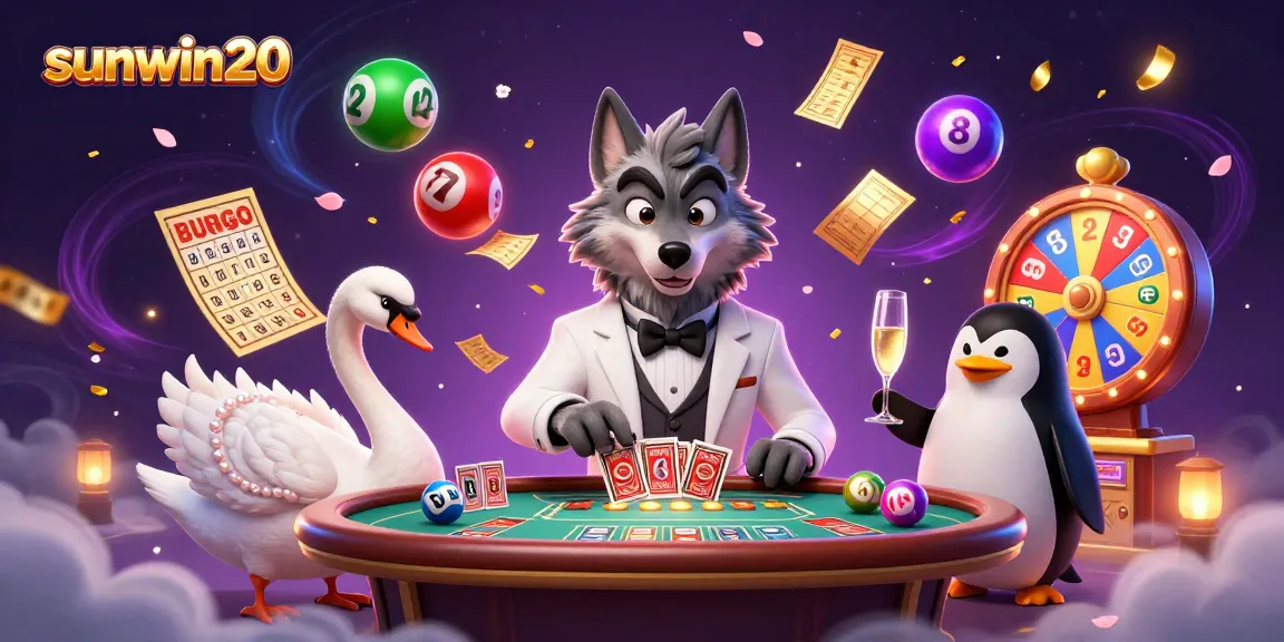 Join the fun at sunwin20 with card games and vibrant lottery elements in a lively casino scene.