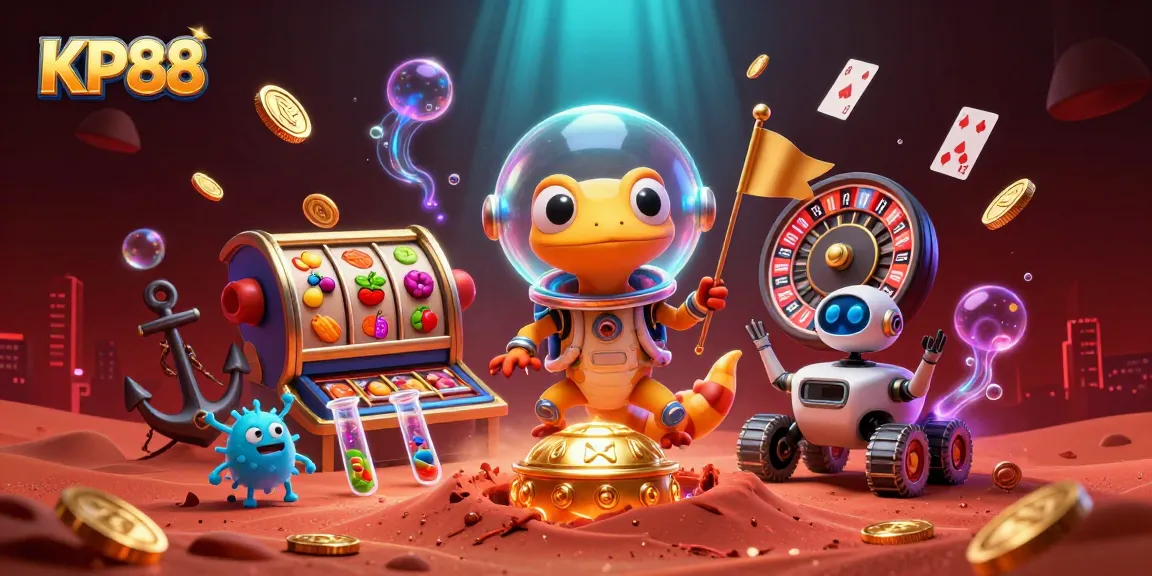 Engage with KP88's vibrant casino scene featuring dynamic gaming elements and alien characters.